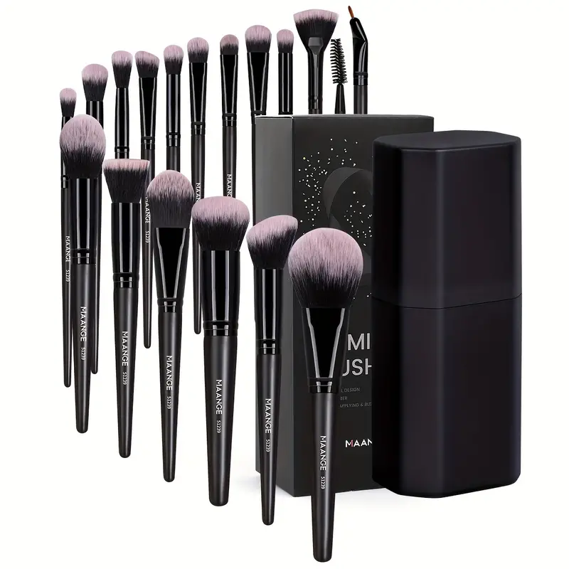 Lot de 18 pinceaux de maquillage avec étui de rangement noir MAANGE COSMETICS | Papillo'Nails