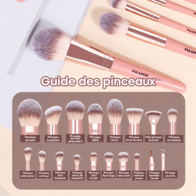 Lot de 18 pinceaux de maquillage avec étui de rangement rose MAANGE COSMETICS | Papillo'Nails