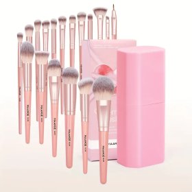 Lot de 18 pinceaux de maquillage avec étui de rangement rose MAANGE COSMETICS | Papillo'Nails