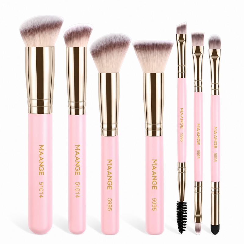 Lot de 7 pinceaux de maquillage rose & doré MAANGE COSMETICS | Papillo'Nails