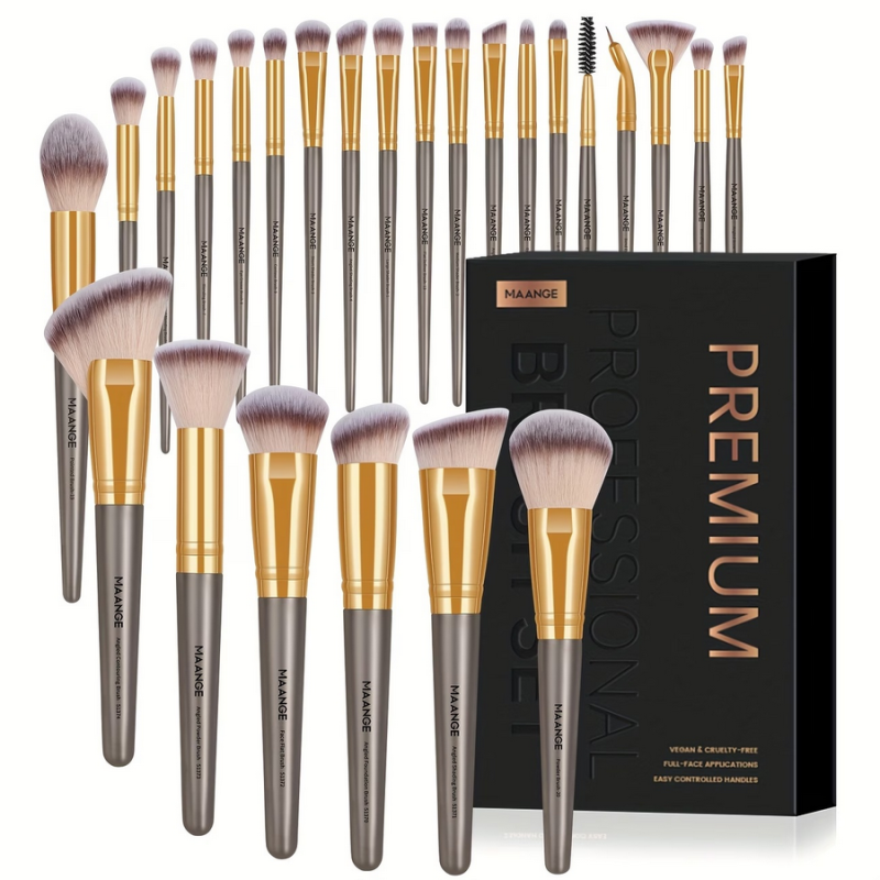Ensemble de 25 pinceaux de maquillage Premium – Taupe et doré MAANGE COSMETICS | Papillo'Nails
